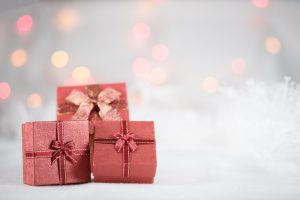 3 small presents with bows